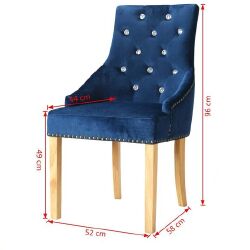 Valgomojo kėdės, 4 vnt., mėlynos, ažuolo masyvas ir aksomas - Kėdės