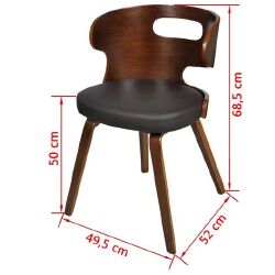 Valgomojo kėdės, 4 vnt., rudos, išlenkta mediena ir dirbtinė oda - Kėdės