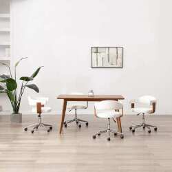 Valgomojo kėdės, 4vnt., baltos, lenkta mediena ir dirbtinė oda