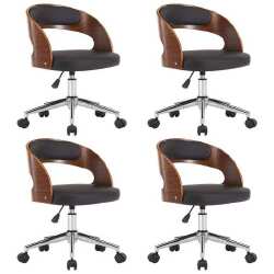 Valgomojo kėdės, 4vnt., juodos, dirbtinė oda, lenkta mediena - Darbo kėdės