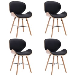 Valgomojo kėdės, 4vnt., juodos spalvos, dirbtinė oda ir mediena