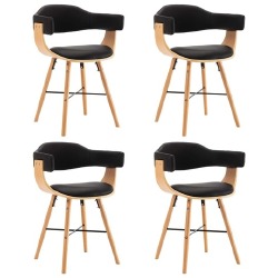 Valgomojo kėdės, 4vnt., juodos spalvos, dirbtinė oda, mediena