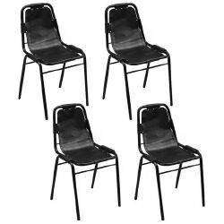 Valgomojo kėdės, 4vnt., juodos, tikra oda