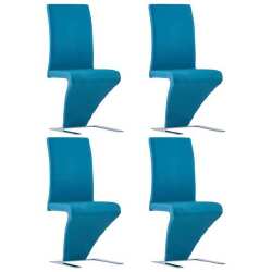 Valgomojo kėdės, 4vnt., mėlynos, dirbtinė oda, zigzago formos