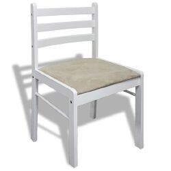 Valgomojo kėdės (6 vnt, baltos, medienos masyvas ir aksomas) - Kėdės