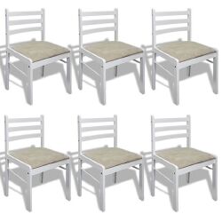 Valgomojo kėdės (6 vnt, baltos, medienos masyvas ir aksomas) - Kėdės