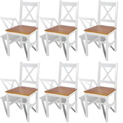Valgomojo kėdės, 6 vnt., baltos, pušies mediena
