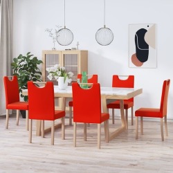 Valgomojo kėdės, 6 vnt., raudonos spalvos, dirbtinė oda
