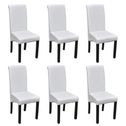 Valgomojo kėdės (6vnt, baltos, dirbtinė oda)
