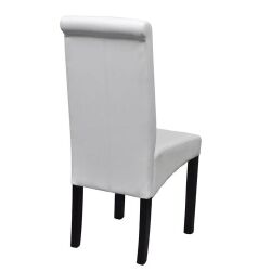Valgomojo kėdės (6vnt, baltos, dirbtinė oda) - Kėdės