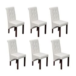 Valgomojo kėdės, 6vnt., baltos spalvos, dirbtinė oda