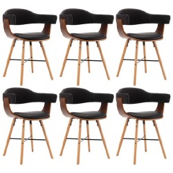 Valgomojo kėdės, 6vnt., juodos spalvos, dirbtinė oda ir mediena