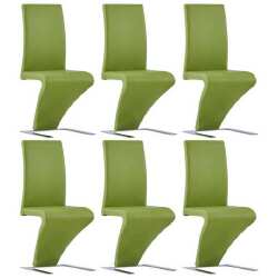 Valgomojo kėdės, 6vnt., žalios, dirbtinė oda, zigzago formos