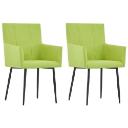 Valgomojo kėdės su porankiais, 2vnt., žalios spalvos, audinys