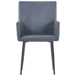 Valgomojo kėdės su porankiais, 4vnt., pilkos, dirbtinė oda - Kėdės