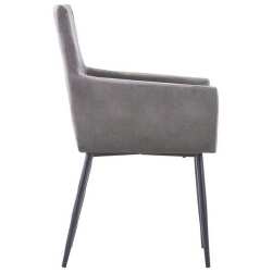 Valgomojo kėdės su porankiais, 4vnt., pilkos spalvos, aksomas - Kėdės