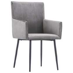 Valgomojo kėdės su porankiais, 4vnt., pilkos spalvos, aksomas - Kėdės