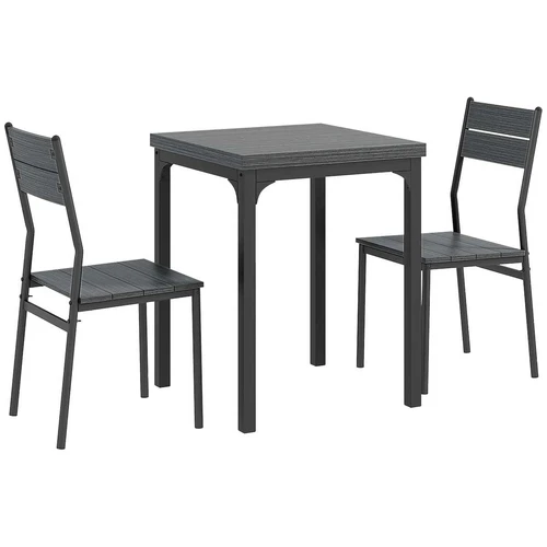 Valgomojo komplektas, 1 stalas ir 2 kėdės, Pilka/juoda, 60 × 60 × 76 cm