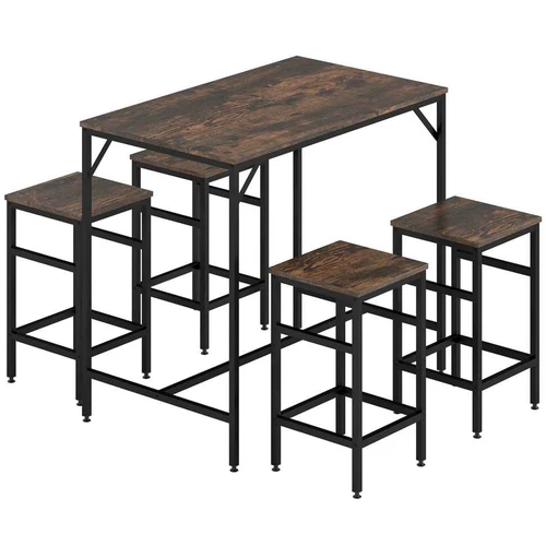 Valgomojo komplektas, 5 dalių, 4 kėdės, Ruda/juoda, 100 × 60 × 88 cm