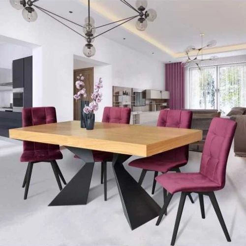 Ąžuolo lukšto stalas su metalinėmis kojomis