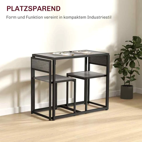 Valgomojo komplektas, su 2 kėdėmis, Pilka, 90 × 76 × 47 cm - Valgomojo komplektai