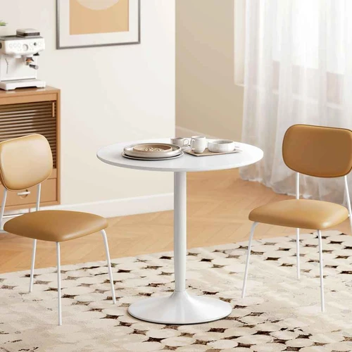 Baltas Ø80 cm valgomojo stalas su MDF stalviršiu