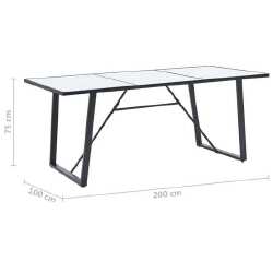 Valgomojo stalas, baltas, 200x100x75cm, grūdintas stiklas - Stalai