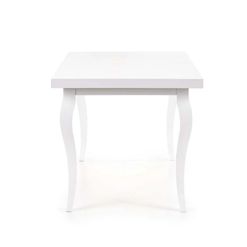 Prailginamas stalas, 80 cm plotis, balta spalva, buko masyvo kojos