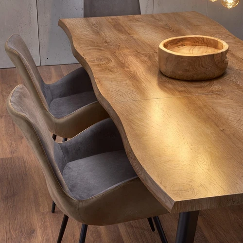 Stilingas stalas su natūralaus ąžuolo viršumi ir juodomis kojomis