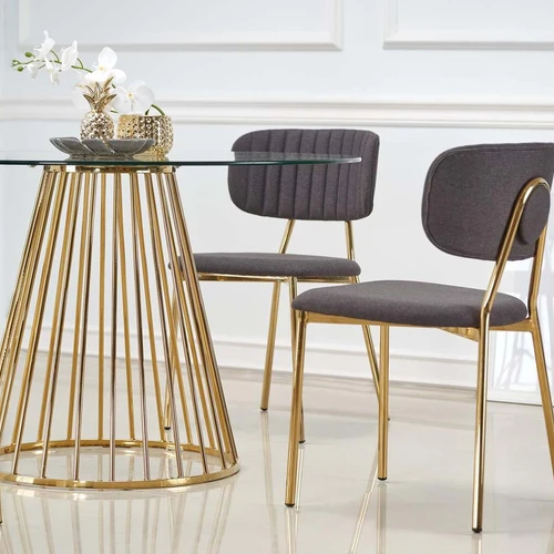 Elegantiškas stiklo stalas su chromuoto plieno pagrindu