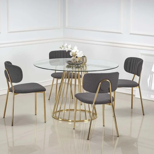 Šiuolaikiškas stiklo stalas su chromuoto plieno kojomis