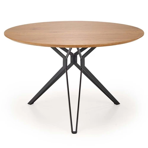 Stalas su auksinio ąžuolo stalviršiu ir juodu rėmu