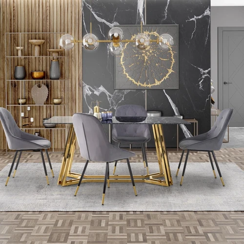 Elegantiškas stalas su marmuro viršumi ir aukso detalėmis