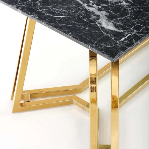 Puikus stalas su marmuro viršumi ir chromuoto plieno apvadais