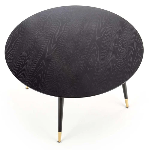 Elegantiškas stalas su juodu viršumi ir auksinėmis kojomis