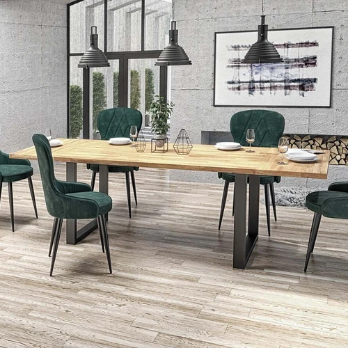 Masyvinis ąžuolo stalas su milteliniu plienu