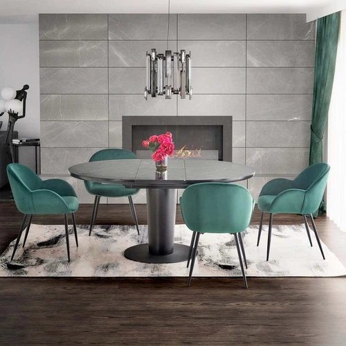 Prašmatnus stalas su stiklo ir MDF kombinacija