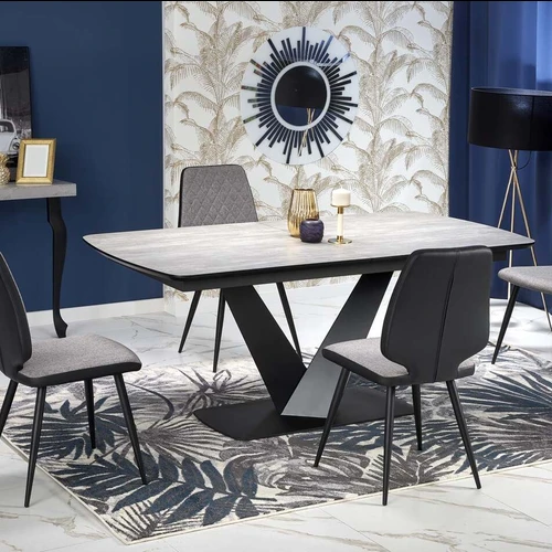 Prailginamas stalas 180-230 cm, tamsiai pilkas, juodos kojos, MDF viršus