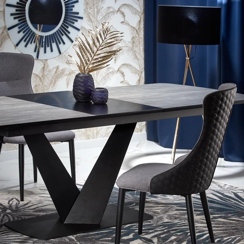 Stilingas prailginamas stalas su HPL plokšte, tamsiai pilkas, juodos kojos