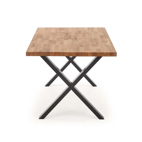 Stilingas stalas su natūraliu ąžuolu ir juodomis kojomis