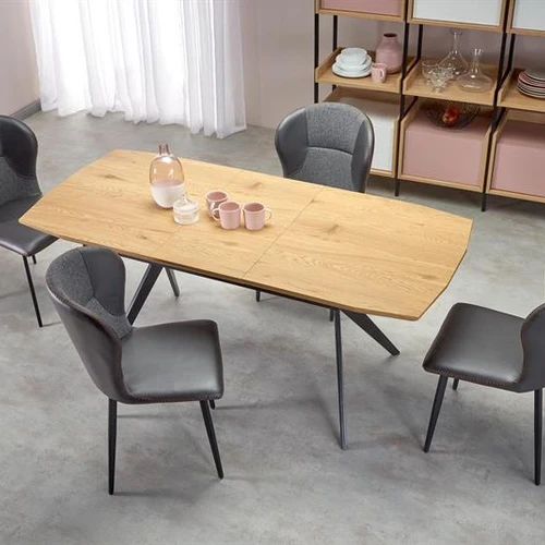 Prailginamas stalas 140-180 cm, auksinis ąžuolas ir juodos kojos