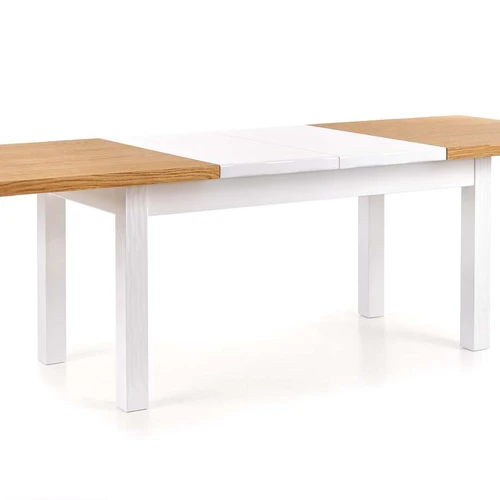 Prailginamasis stalas, medus ąžuolas, balta kojos, 160-250 cm