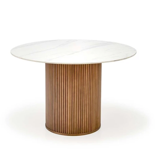 Modernus stalviršis su baltu marmuru ir riešutinėmis kojomis