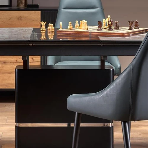 Elegantiškas stalas su prailginamąja funkcija, tamsiai pilkas