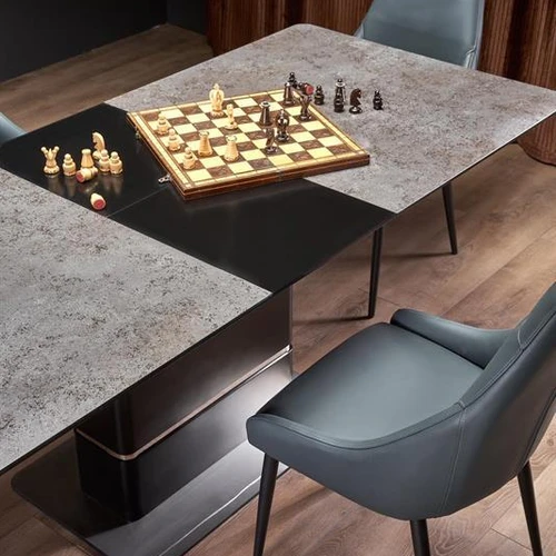 Stiklo ir MDF stalas su nerūdijančiu plienu