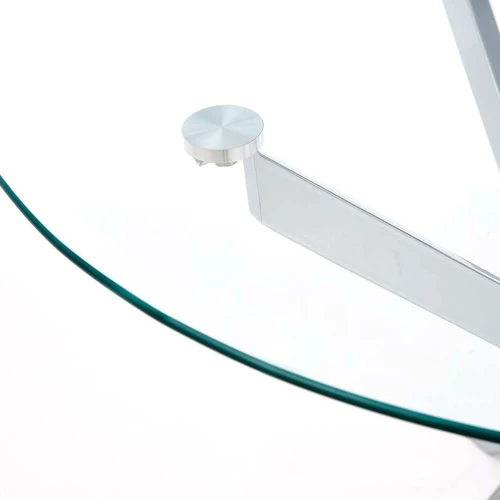 Modernus skaidraus stiklo stalas su plieniniu pagrindu