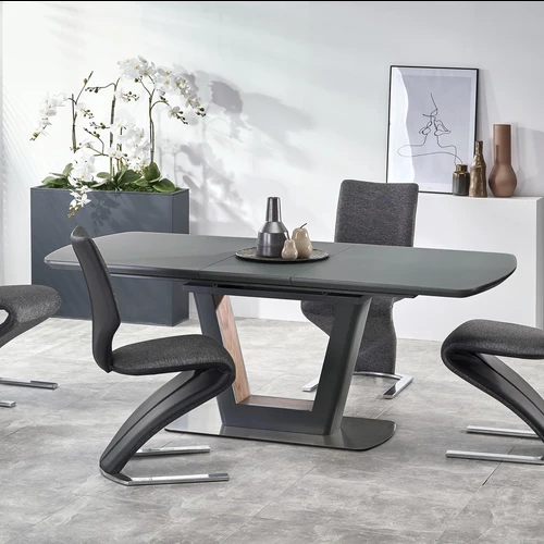Prailginamasis stalas su stiklo viršūne, antracito/riešuto atspalviais