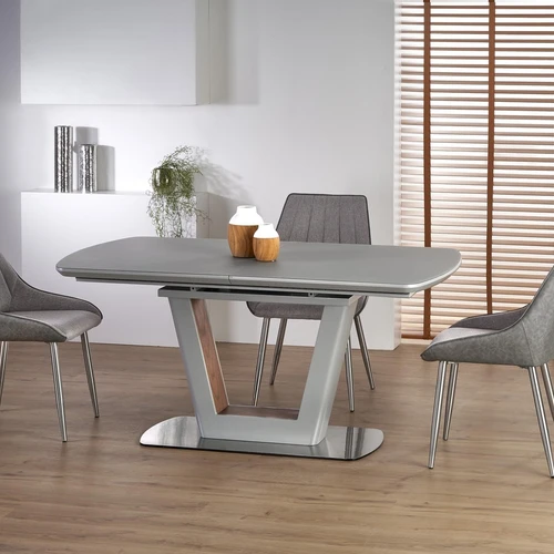 Modernus prailginamasis stalas, 160÷200/90/76 cm, stiklas/MDF/plienas