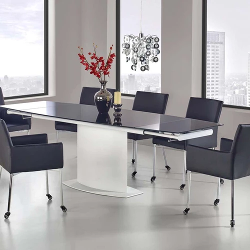 Modernus prailginamas stalas balta/juoda spalva