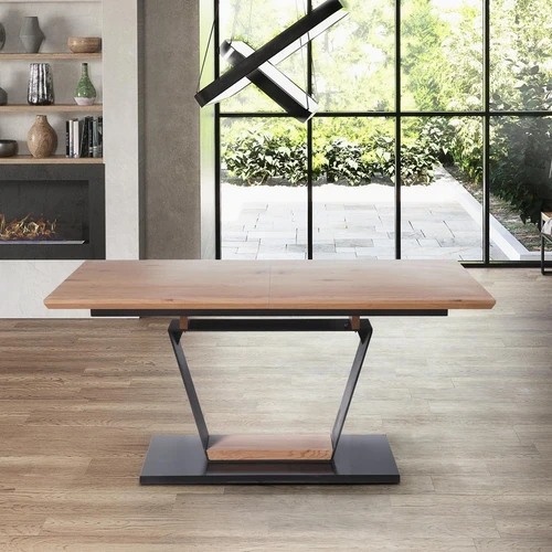 Prailginamasis stalas, 160-220 cm, laminuotas MDF, juoda ir auksinė spalva